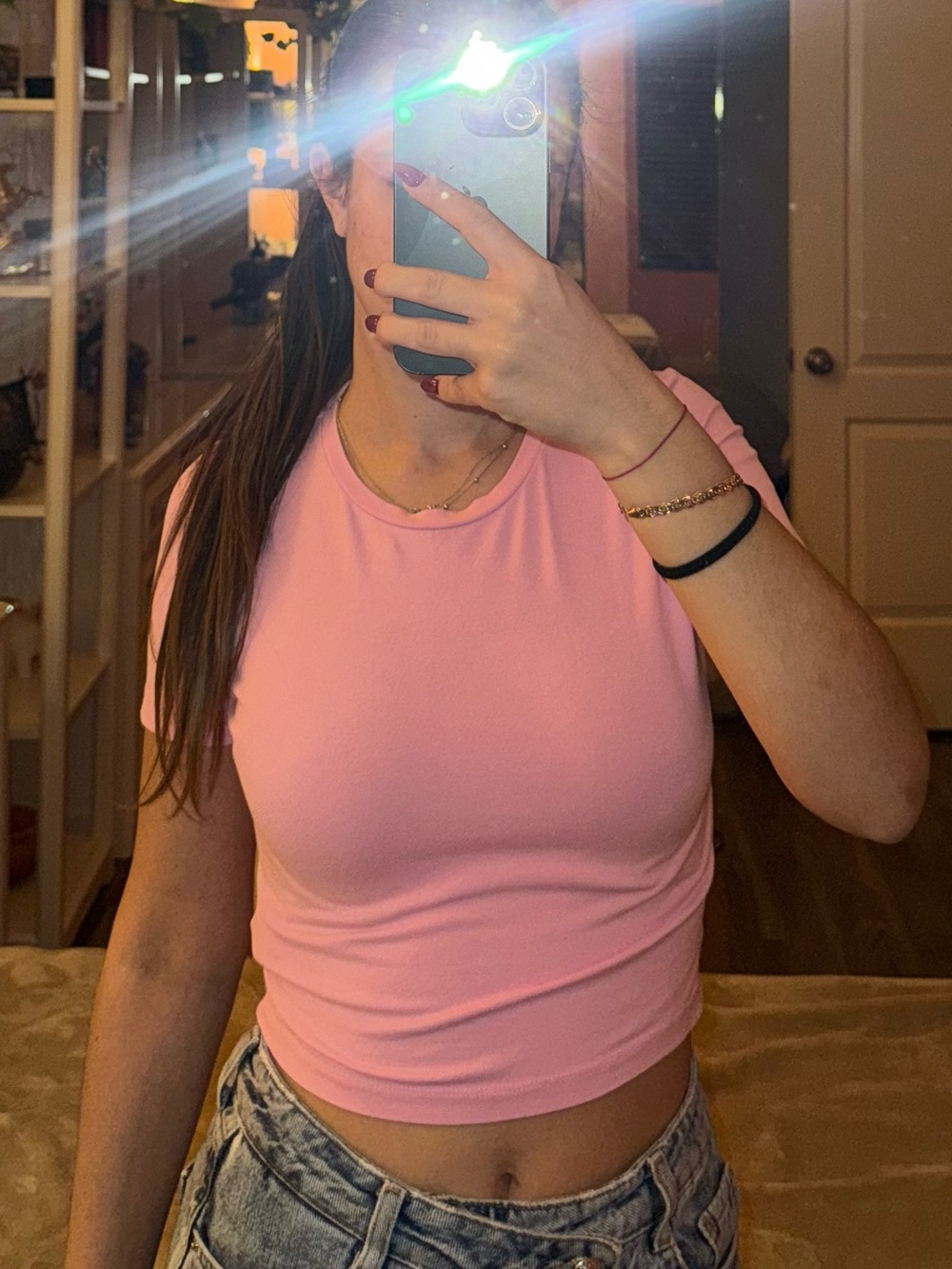 Zara Soft Pink Crewneck Short Sleeve Crop Top